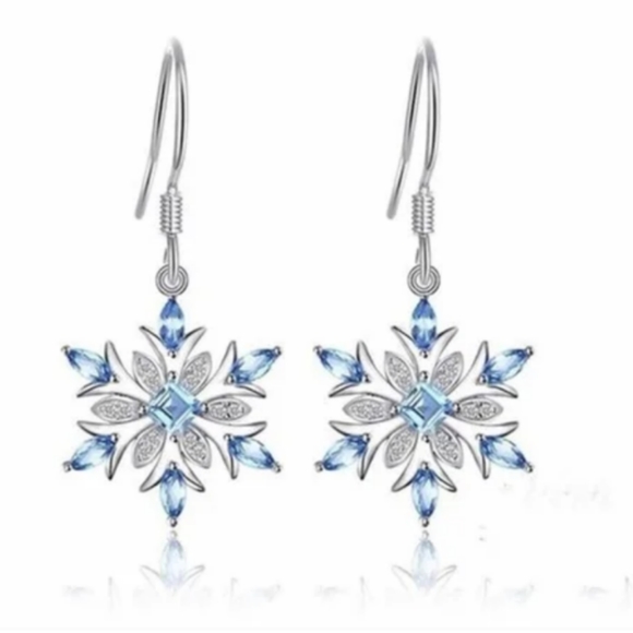 🎁Blue Crystal Snowflake Drop Earrings🎁 - Picture 1 of 7